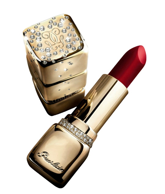 губная помада Guerlain Kiss Kiss Gold and Diamonds в золотистой упаковке с блестками