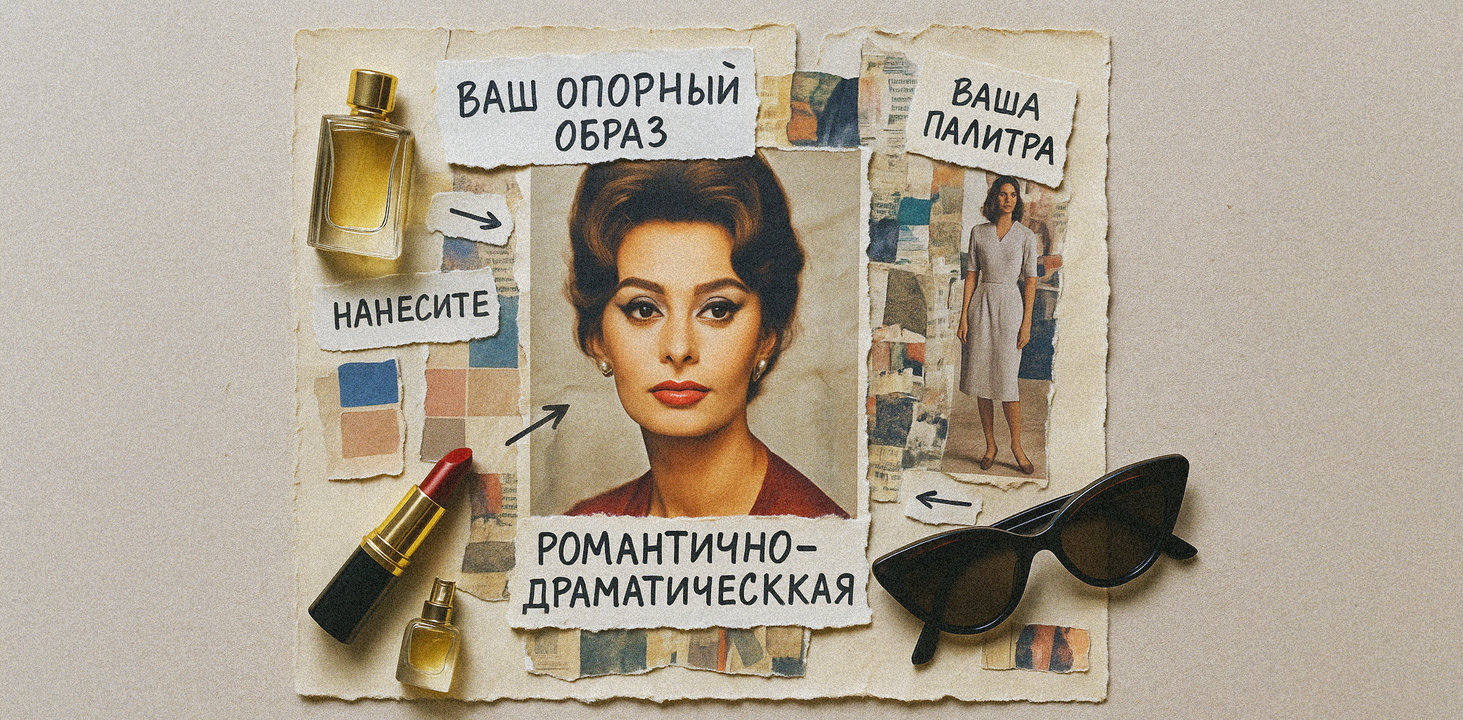 Пример опорного образа из продукта «Код Женской Уверенности»: подбор знаменитости с аналогичным типажом — романтично-драматическим, с рекомендациями по палитре, макияжу и стилю для усиления природной выразительности женщины.