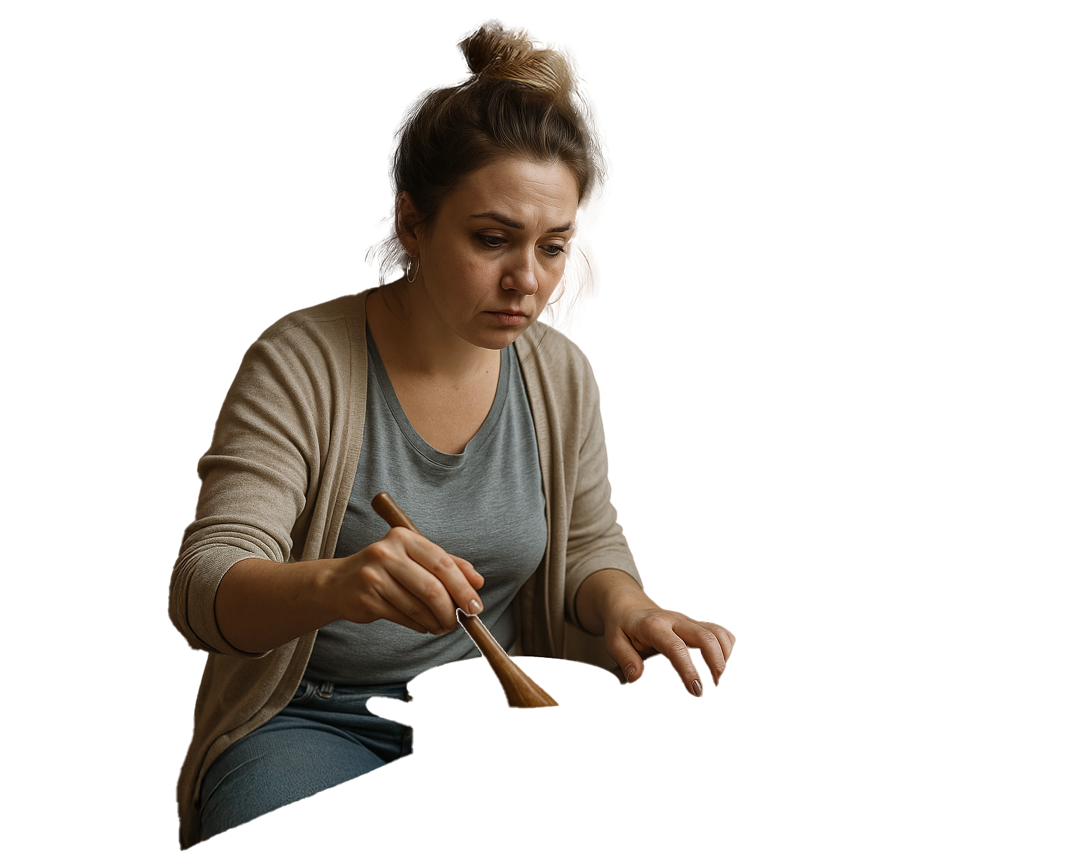 Уставшая женщина на вырезанном фоне